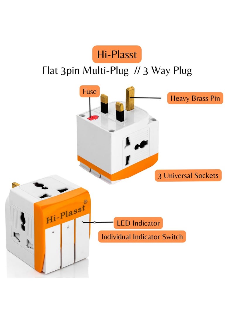 HI PLASST PINS N PLUGS HiPLASST UK Plug Multi Plug Adapter 13A Universal 3 Pin Multiplug Socket with Individual Switch TypeG Flat Pin Plug Converter for Travel to UK Hong Kong London Singapore Dubai Pack of 1  - Image 3