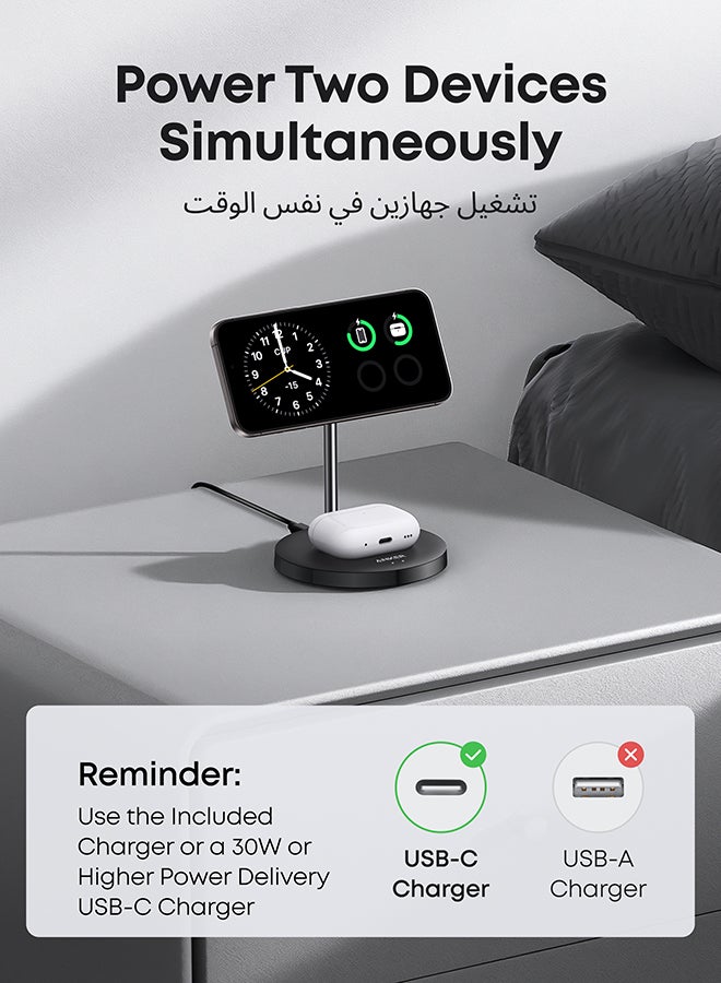 Upgraded MagSafe Compatible Charger Stand, MagGo 2-in-1 Charging Station, Qi2 Certified 15W Wireless Charger Stand, for iPhone 17/16/15/14/13, AirPods Pro (No AC Adapter) - Image 4