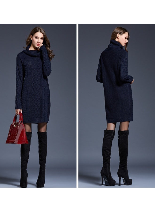 NIBEMINENT Autumn and Winter  Ladies Knitted Comfortable Casual Pile Collar Warm and Elegant Knitted Pullover Sweater Long Sleeved Dress - Image 2