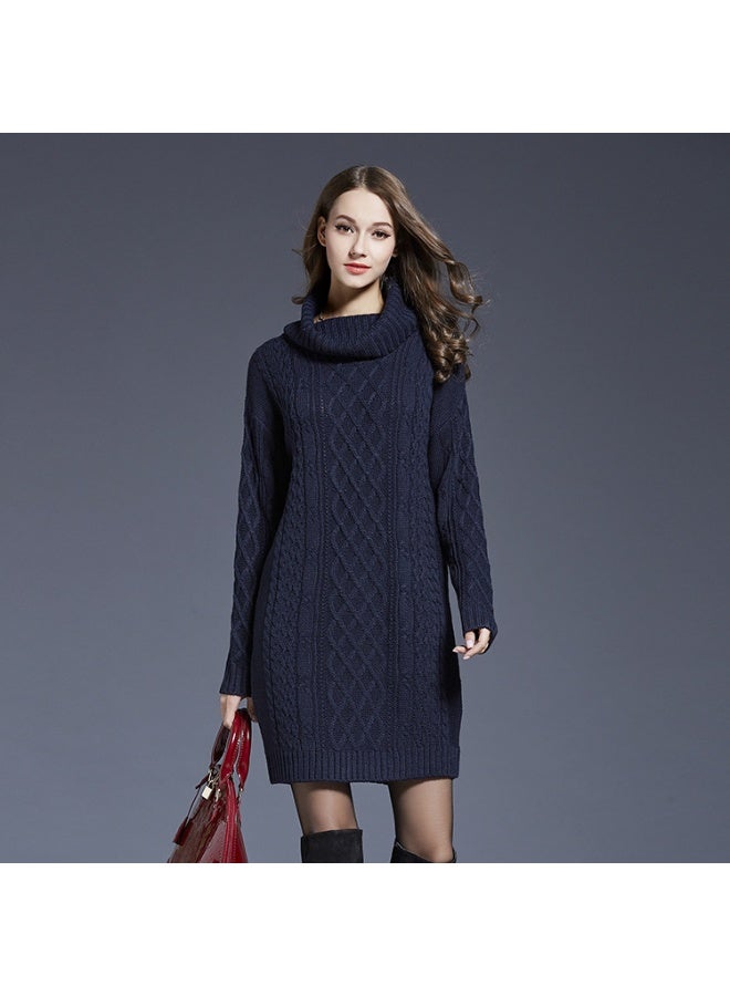 NIBEMINENT Autumn and Winter  Ladies Knitted Comfortable Casual Pile Collar Warm and Elegant Knitted Pullover Sweater Long Sleeved Dress - Image 1