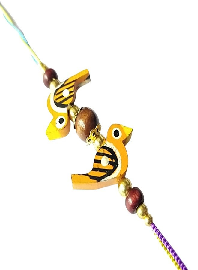 KRISHNA Rakhi Fancy Double Brown Wooden Bird pendel with Wooden beads for Rakshabandhan for Men and Boys (Two Birds) - Image 3