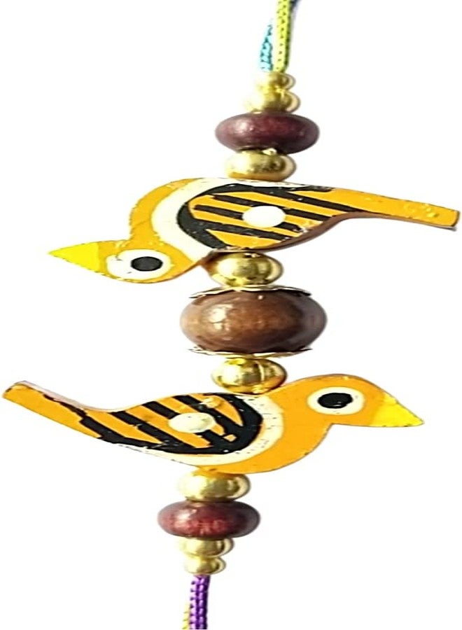 KRISHNA Rakhi Fancy Double Brown Wooden Bird pendel with Wooden beads for Rakshabandhan for Men and Boys (Two Birds) - Image 2
