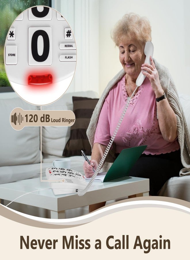 Awishwell Landline Phones for Seniors, Simple Big Button Phone for Seniors, Corded Telephone Landline Phones with 2 One-Touch Dialing/1 SOS Button/Loud Ringer for Elderly-White - Image 3