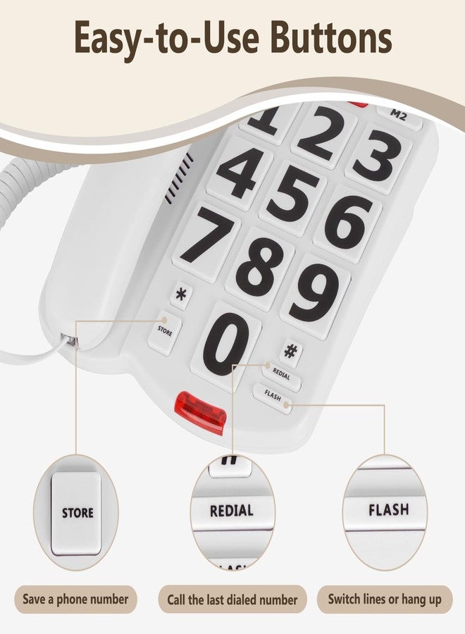 Awishwell Landline Phones for Seniors, Simple Big Button Phone for Seniors, Corded Telephone Landline Phones with 2 One-Touch Dialing/1 SOS Button/Loud Ringer for Elderly-White - Image 5