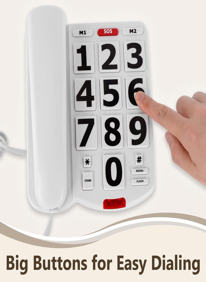 Awishwell Landline Phones for Seniors, Simple Big Button Phone for Seniors, Corded Telephone Landline Phones with 2 One-Touch Dialing/1 SOS Button/Loud Ringer for Elderly-White - Image 4
