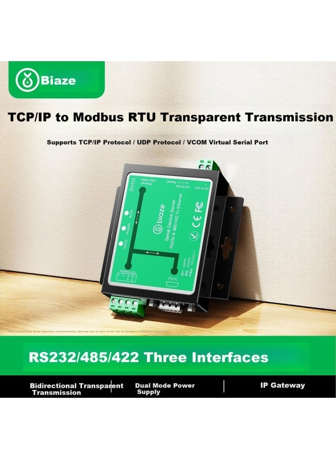 بايز خادم المنفذ التسلسلي الفردي Biaze من RS232/485/422 إلى إيثرنت TCP/IP مودبس RTU بوابة صناعية - Image 1