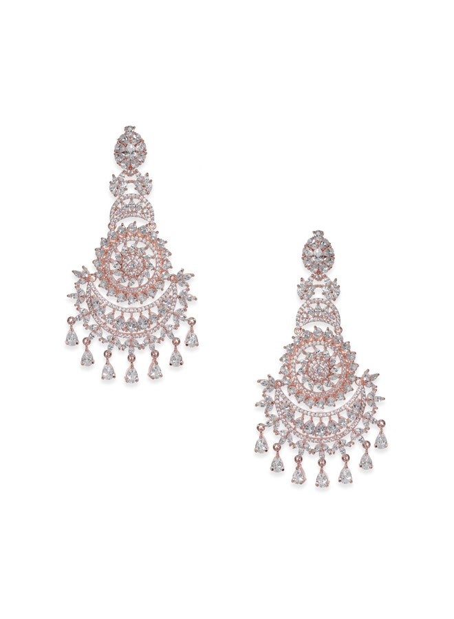 Rubans Womens 18K Rose Gold Plated Crystal Zirconia Studded Chandbalis - Image 2