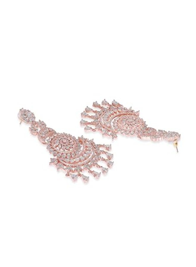 Rubans Womens 18K Rose Gold Plated Crystal Zirconia Studded Chandbalis - Image 5