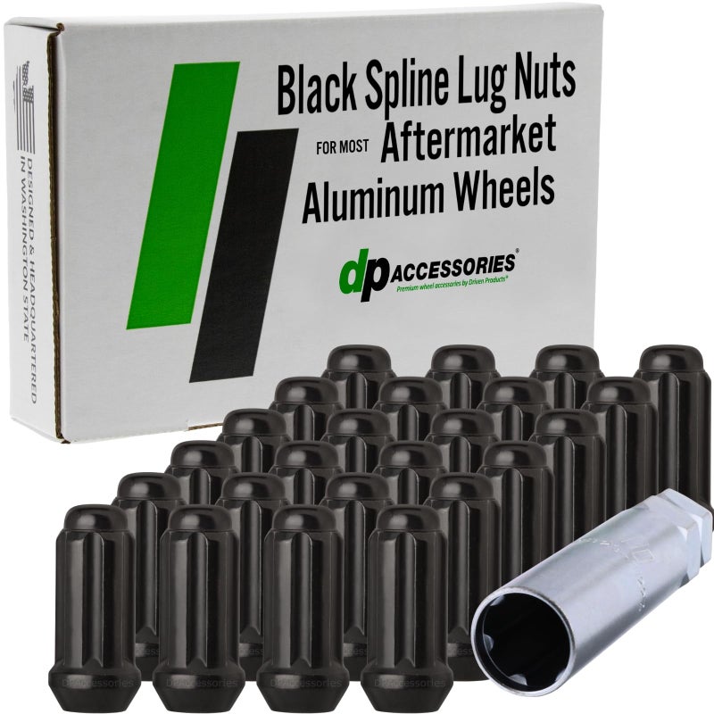 DPAccessories Black M14x200 Lug Nuts for Aftermarket Wheels Closed End Duplex XL Spline Tuner 51mm 2 Tall Set of 24 D5149P230524