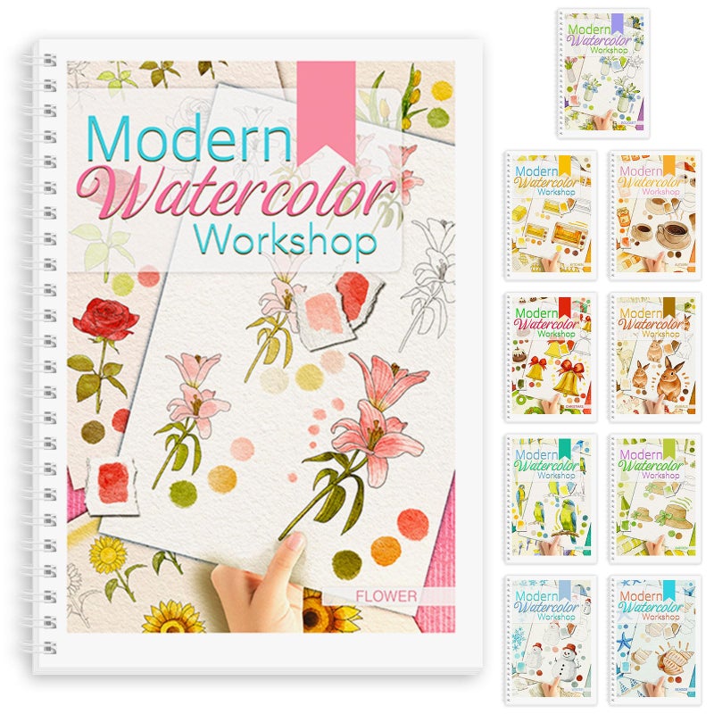 ADEVIAN Watercolor Workbook, Watercolor Workbook Paint Book Beginner Friendly, 12 Different Patterns Stress-Relieving Art Crafts for Creative Exploration Gift for Women Adults Teens (Flower, 1) - Image 1