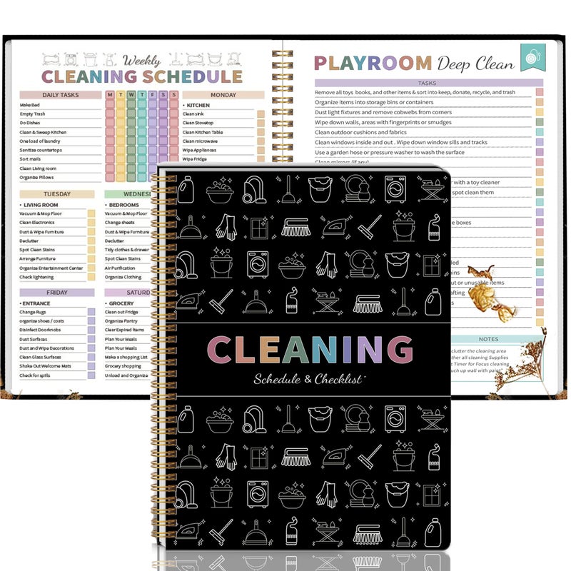 Kamoy Adhd Cleaning Planner for Adults Women, Cleaning Schedule and Checklist Organizer, Household Cleaning Planner with Daily/Weekly/Monthly Task,for Home, Family Cleaning Tasks, DIY Home Improvement - Black - Image 1