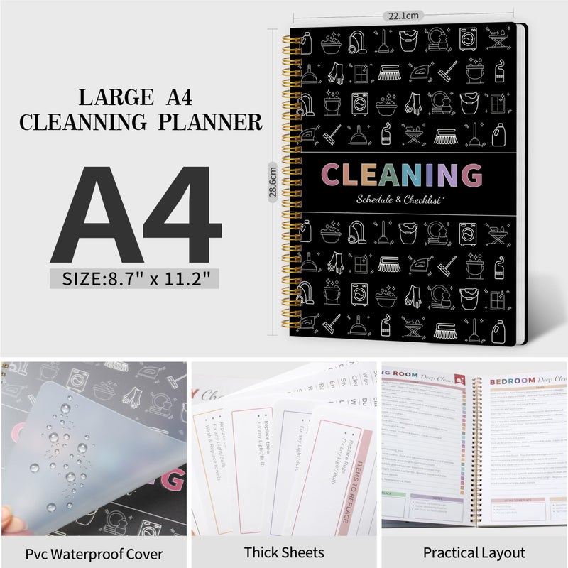 Kamoy Adhd Cleaning Planner for Adults Women, Cleaning Schedule and Checklist Organizer, Household Cleaning Planner with Daily/Weekly/Monthly Task,for Home, Family Cleaning Tasks, DIY Home Improvement - Black - Image 2