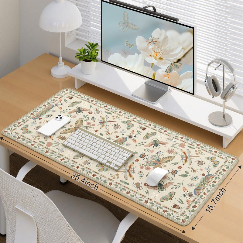 iCasso Beige Large Mouse Pad, Desk Matt for Desktop, XXL Desk Mat for Keyboard and Mouse, Anti-Slip Big Mousepad Computer Mat with Stitched Edges - Image 2