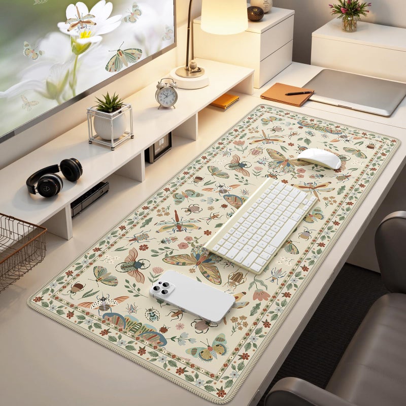iCasso Beige Large Mouse Pad, Desk Matt for Desktop, XXL Desk Mat for Keyboard and Mouse, Anti-Slip Big Mousepad Computer Mat with Stitched Edges - Image 1