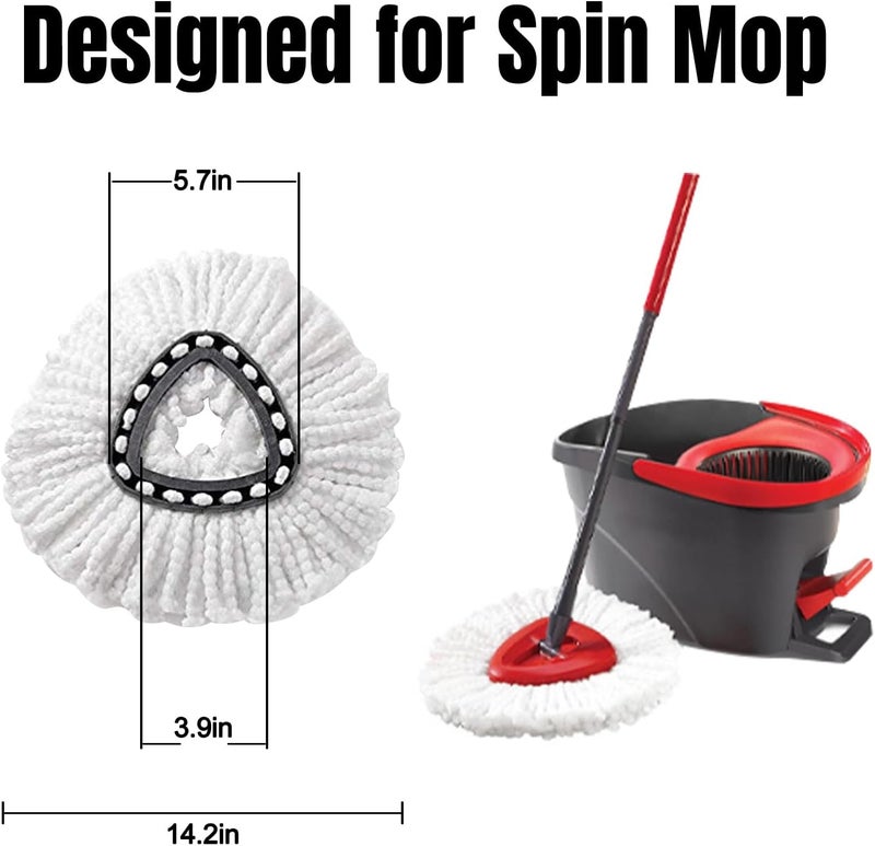 HANDRERLEE 9Pcs Spin Mop Replacement Heads, White Large 360° Easy Wring Spin Mop Head 100% Microfiber Refill, Easy Cleaning Spin Mop Head, Deep Clean, Machine Washable for Easy House Cleaning Floor Mopping - Image 2
