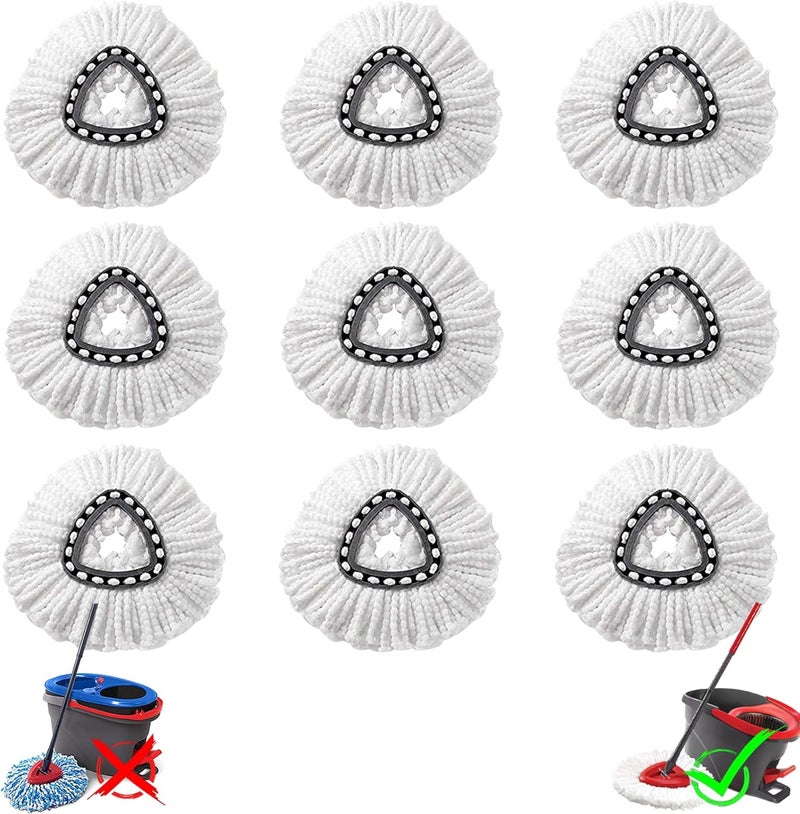 HANDRERLEE 9Pcs Spin Mop Replacement Heads, White Large 360° Easy Wring Spin Mop Head 100% Microfiber Refill, Easy Cleaning Spin Mop Head, Deep Clean, Machine Washable for Easy House Cleaning Floor Mopping - Image 1