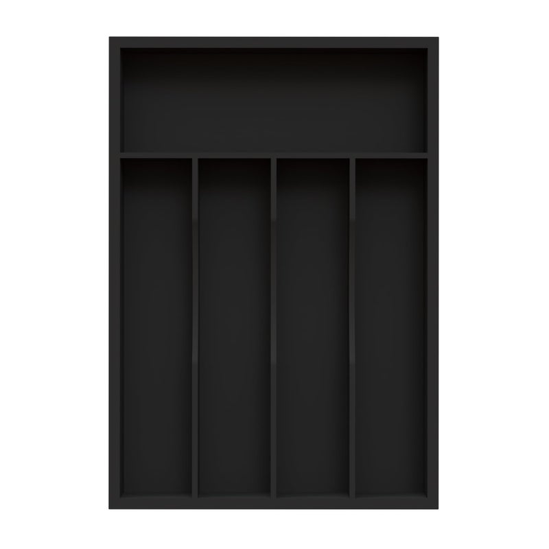 BEKVEM Bamboo Silverware Organizer, Kitchen Drawer Organizer, Utensil Holder, Cutlery Tray & Spoon Flatware Storage with Grooved Drawer Dividers (5 Slots, Black) - Image 1