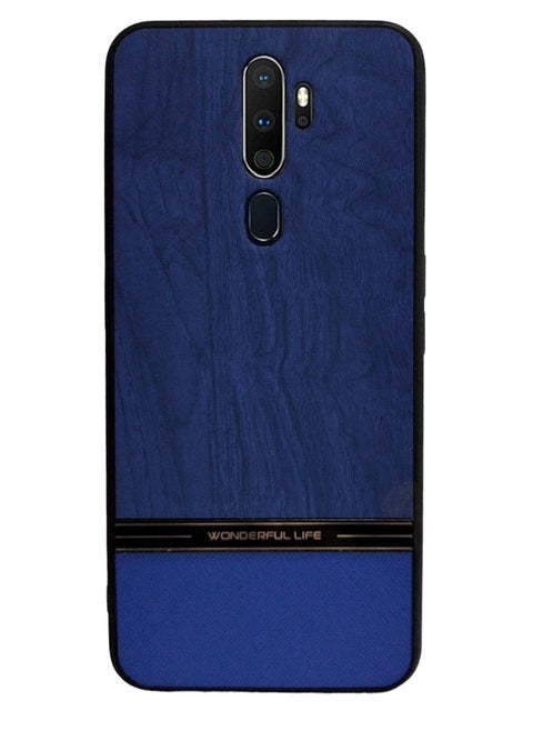 حافظة هاتف فاخرة مقاومة للصدمات مصنوعة من الجلد الخشبي المحبب PU وTPU لهاتف oppo A9 2020/A5 2020 (أزرق)