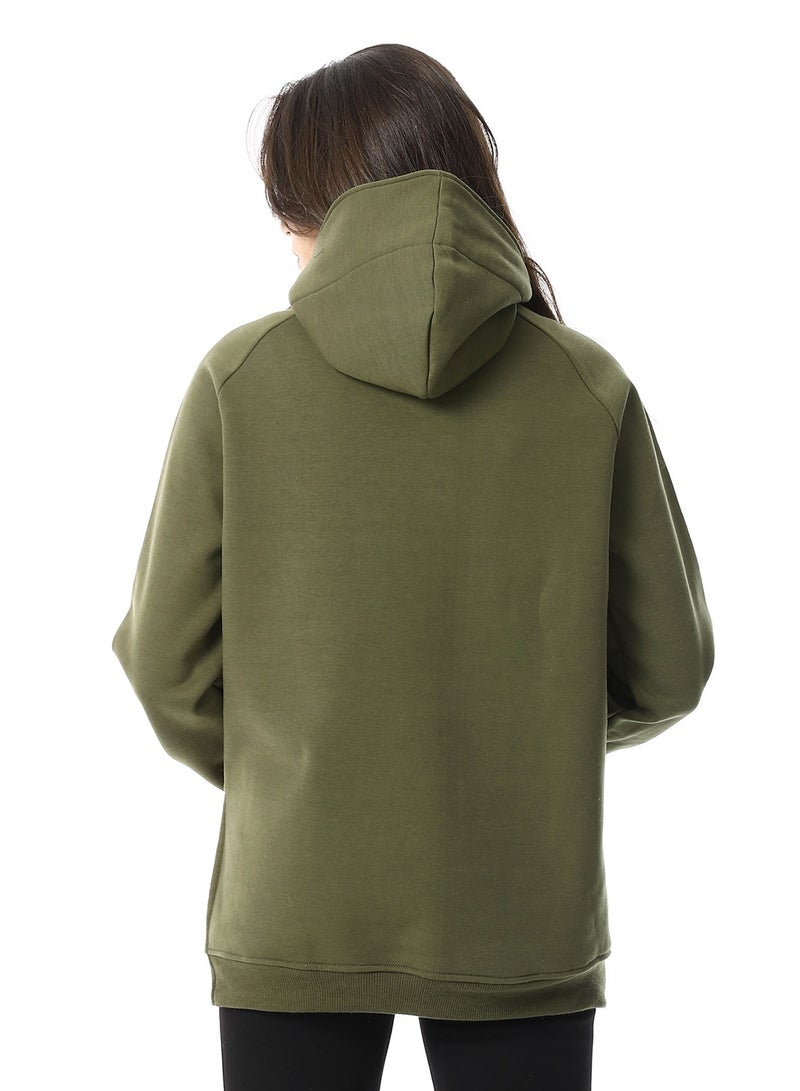 Andora Long Sleeves Slip On Fleeced Plain Hoodie _ Army Green - Image 3