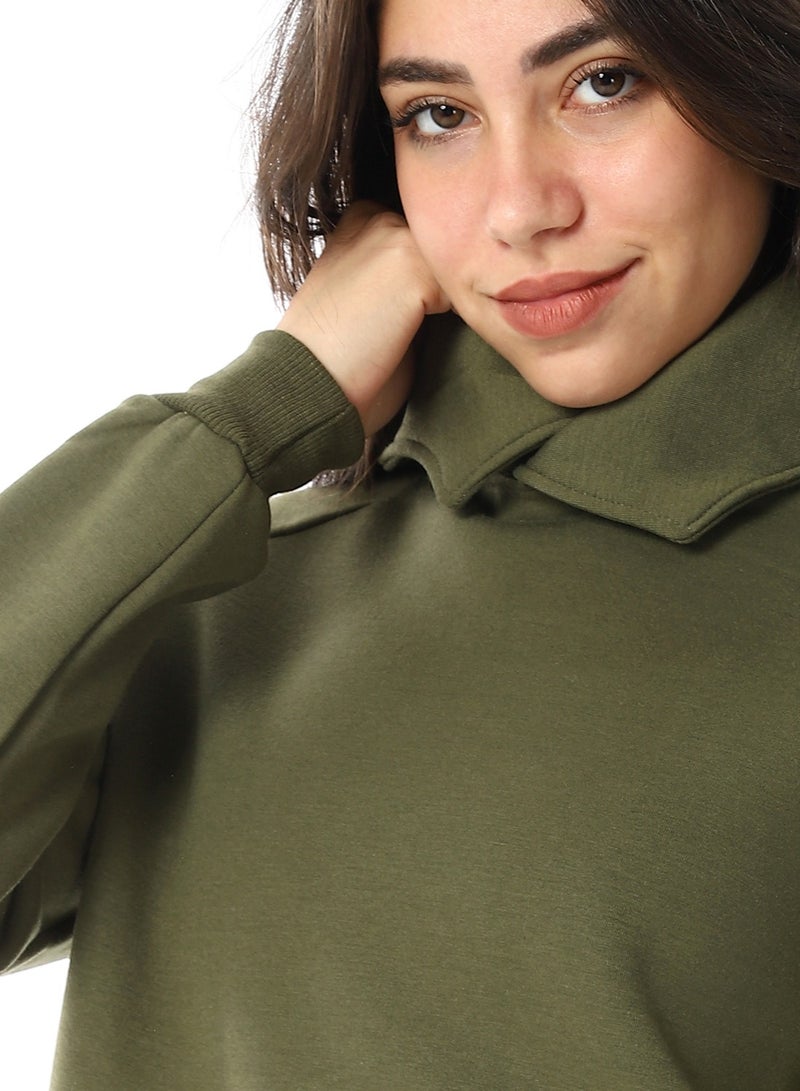 Andora Long Sleeves Slip On Fleeced Plain Hoodie _ Army Green - Image 4