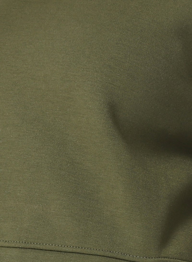 Andora Long Sleeves Slip On Fleeced Plain Hoodie _ Army Green - Image 5
