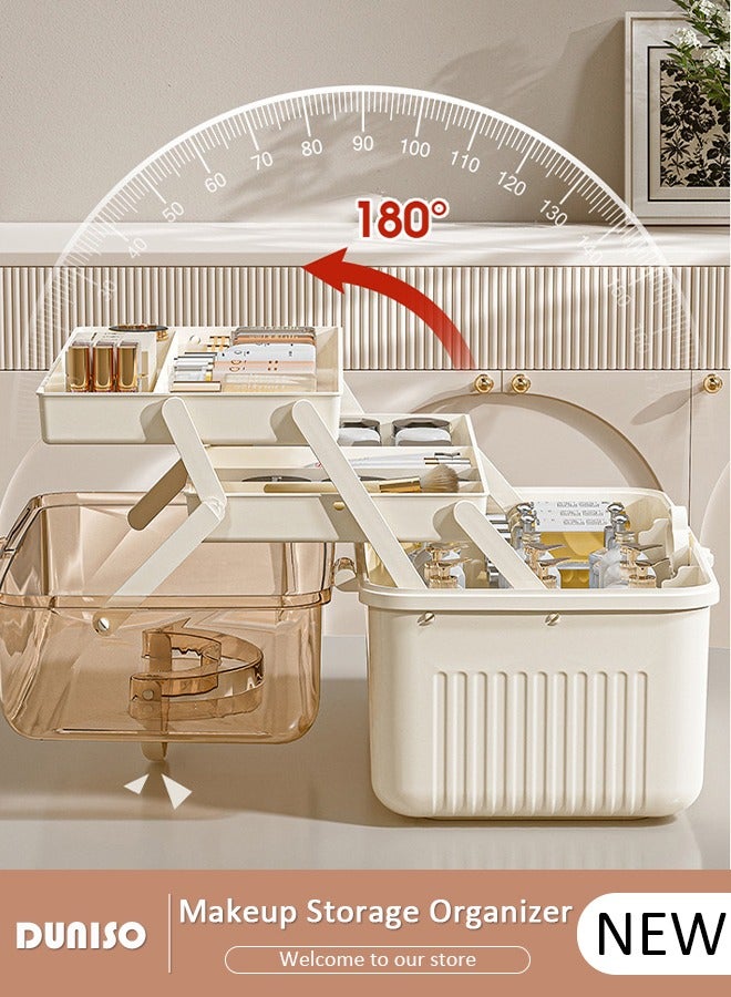DUNISO Makeup Storage Organizer,Hair Accessories Organizer, Large Capacity Multifunctional Organizer with Transparent Visual Cover, Handle 3 Layers Portable Jewelry Storage Box Easily Organize Your Cosmetics, Jewelry Accessories - Image 1