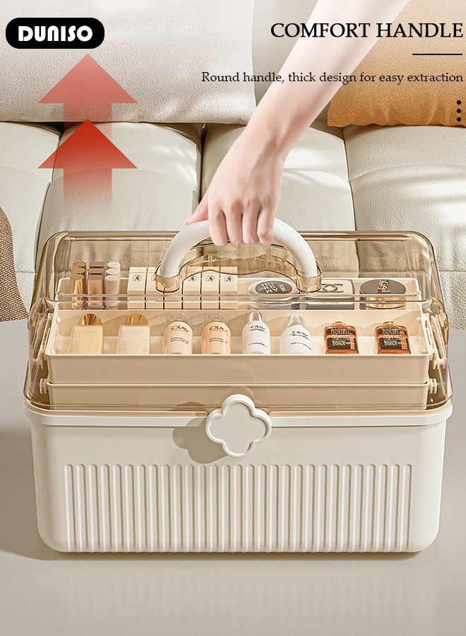 DUNISO Makeup Storage Organizer,Hair Accessories Organizer, Large Capacity Multifunctional Organizer with Transparent Visual Cover, Handle 3 Layers Portable Jewelry Storage Box Easily Organize Your Cosmetics, Jewelry Accessories - Image 3