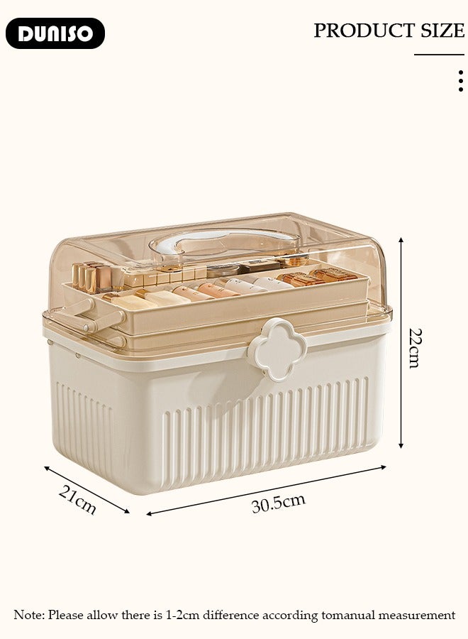 DUNISO Makeup Storage Organizer,Hair Accessories Organizer, Large Capacity Multifunctional Organizer with Transparent Visual Cover, Handle 3 Layers Portable Jewelry Storage Box Easily Organize Your Cosmetics, Jewelry Accessories - Image 4