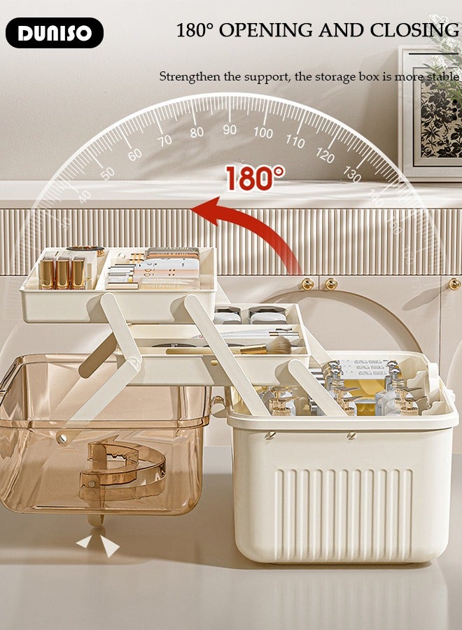 DUNISO Makeup Storage Organizer,Hair Accessories Organizer, Large Capacity Multifunctional Organizer with Transparent Visual Cover, Handle 3 Layers Portable Jewelry Storage Box Easily Organize Your Cosmetics, Jewelry Accessories - Image 5