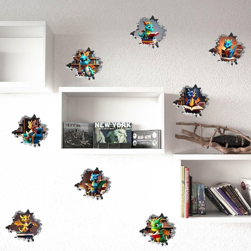 SUPERDANT Dragon Reading Book Wall Decor 3D Dragon in The Hole Decal Wall Stickers Funny Animal Stickers for Children Vinyl Peel and Stick Decals for Kids Room Nursery Living Room Decor - Image 2