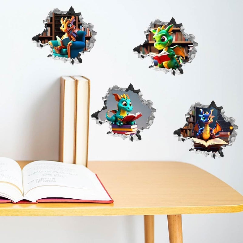 SUPERDANT Dragon Reading Book Wall Decor 3D Dragon in The Hole Decal Wall Stickers Funny Animal Stickers for Children Vinyl Peel and Stick Decals for Kids Room Nursery Living Room Decor - Image 4