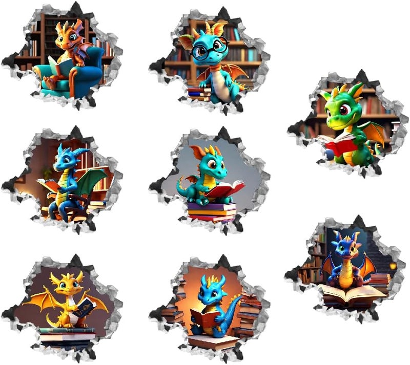 SUPERDANT Dragon Reading Book Wall Decor 3D Dragon in The Hole Decal Wall Stickers Funny Animal Stickers for Children Vinyl Peel and Stick Decals for Kids Room Nursery Living Room Decor - Image 1