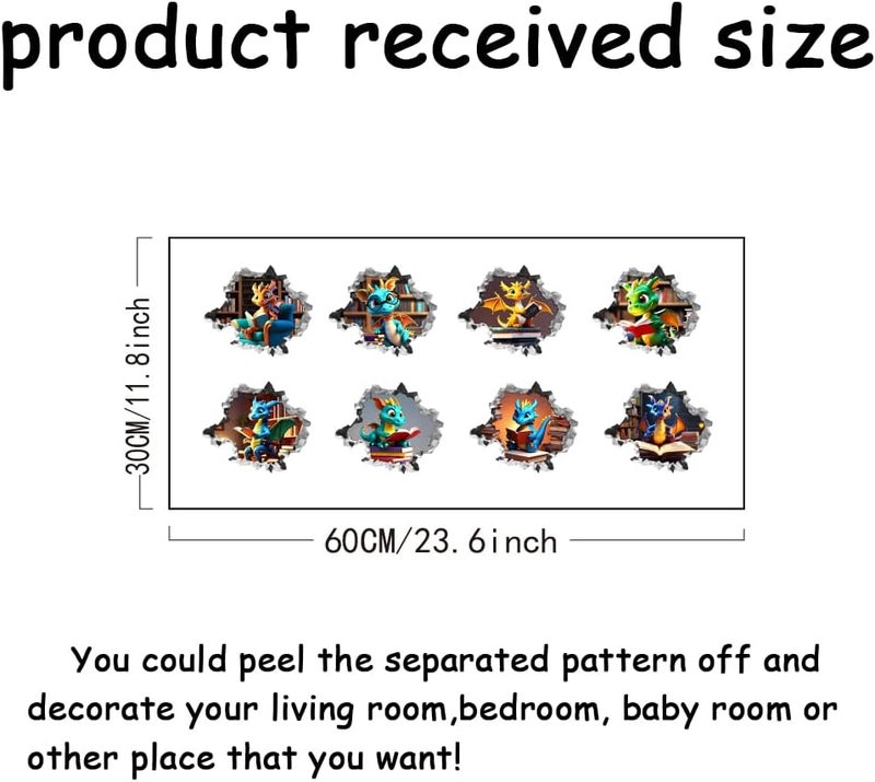 SUPERDANT Dragon Reading Book Wall Decor 3D Dragon in The Hole Decal Wall Stickers Funny Animal Stickers for Children Vinyl Peel and Stick Decals for Kids Room Nursery Living Room Decor - Image 3