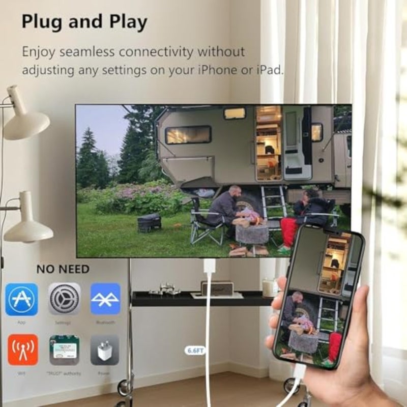 محول HDMI من iPhone إلى TV، سبائك الألومنيوم، أسود، مزامنة فيديو بدقة 1080P HD مع نقل إشارة ثابت - Image 2