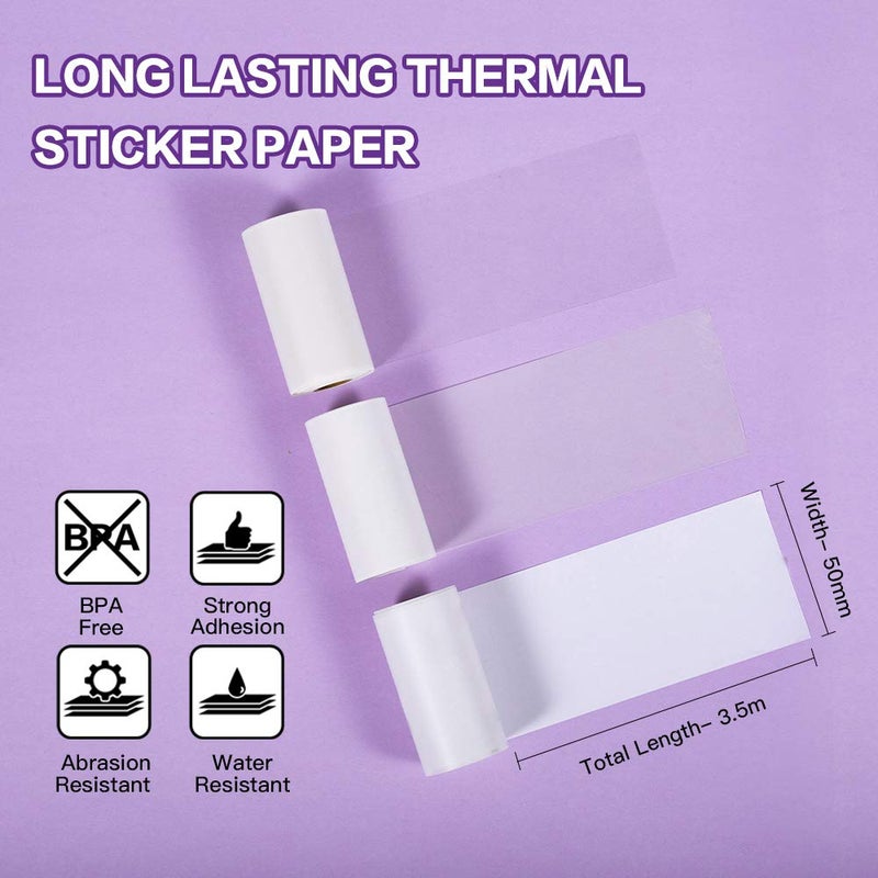 Phomemo Adhesive Thermal Sticker Paper,White/Transparent/Semi-Transparent Thermal Printer,for Phomemo M02/T02/M02 Pro/M02S/M03/M03AS/M04S Bluetooth Thermal Pocket Printer, 50mm-53mm Width - Image 2