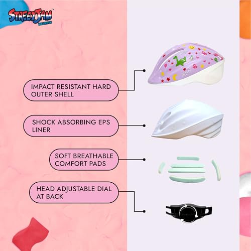 STREETJAM Open Face Helmet for Kids, Hard PP Outer Shell, EPS Inner Comfort Liner case, Adjustable Strap & Size Adjuster Dial, Unisex Kids Helmet (Epiga - Light Purple, 3-5Years (Extra Small 48-51CM)) - Image 5
