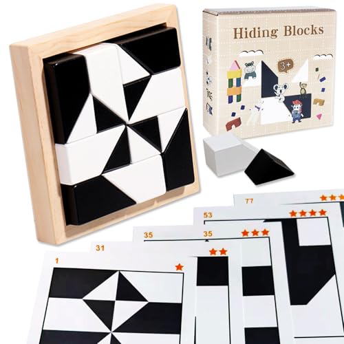 Winbar Block Puzzle Plastic Cube Puzzle with Storage Tray Hidden Geometric Shape Pattern Jigsaw 3D Logic Thinking Training Desktop Game Montessori Toys for Ages 3 to 12 Years - Image 1