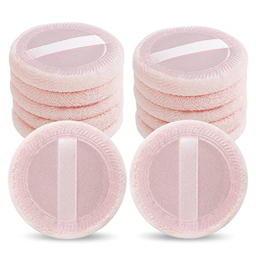 Sibba 12 Pcs Loose Powder Make Up Puff Pink Cotton Pads Face Body Makeup Velour with Ribbon Applicators Setting Round Make Up Eyeshadow Concealer Cosmetics Sponge - Image 1
