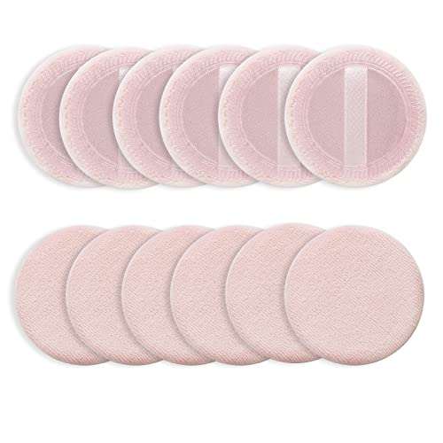 Sibba 12 Pcs Loose Powder Make Up Puff Pink Cotton Pads Face Body Makeup Velour with Ribbon Applicators Setting Round Make Up Eyeshadow Concealer Cosmetics Sponge - Image 3