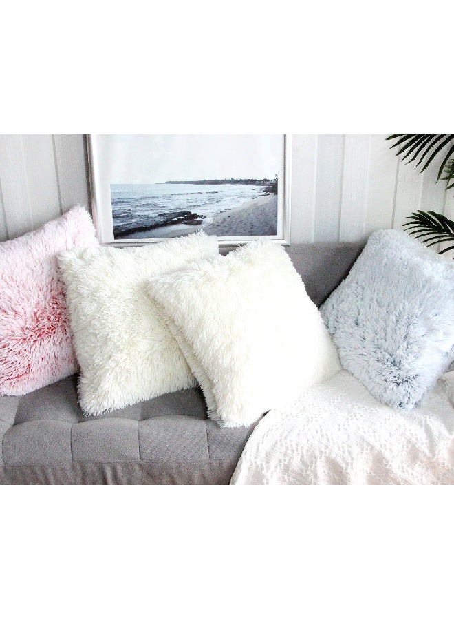 Uhomy 2 Packs Fluffy Accent Pillows Cover 18"x18", Soft Cream White Faux Fur Throw Pillow Case, Modern Luxury Decorative Square Cushion Cover for Farmhouse Home Decor for Sofa/Bed/Chair, 45x45cm - Image 3