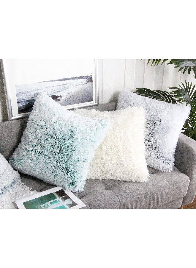 Uhomy 2 Packs Fluffy Accent Pillows Cover 18"x18", Soft Cream White Faux Fur Throw Pillow Case, Modern Luxury Decorative Square Cushion Cover for Farmhouse Home Decor for Sofa/Bed/Chair, 45x45cm - Image 5