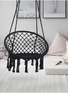 XiuWoo Hanging Hammock Round Swing Chair Cotton Linen For Indoor and Outdoor  - Image 1