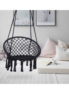 XiuWoo Hanging Hammock Round Swing Chair Cotton Linen For Indoor and Outdoor  - Image 1