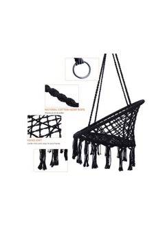 XiuWoo Hanging Hammock Round Swing Chair Cotton Linen For Indoor and Outdoor  - Image 4