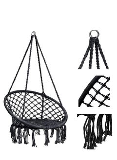XiuWoo Hanging Hammock Round Swing Chair Cotton Linen For Indoor and Outdoor  - Image 5