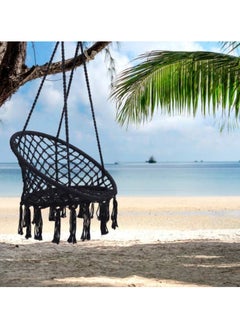 XiuWoo Hanging Hammock Round Swing Chair Cotton Linen For Indoor and Outdoor  - Image 2