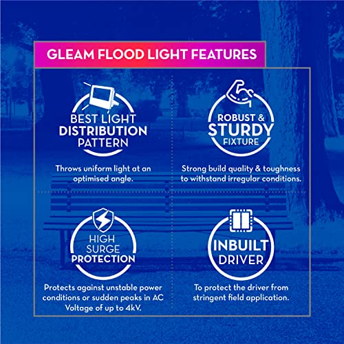Crompton Aluminium Gleam 20W LED Flood Light | Outdoor Waterproof Security Light | Wide Angle Beam | Cool Daylight 6500K | Energy Saving | Pack of 2 - Image 2