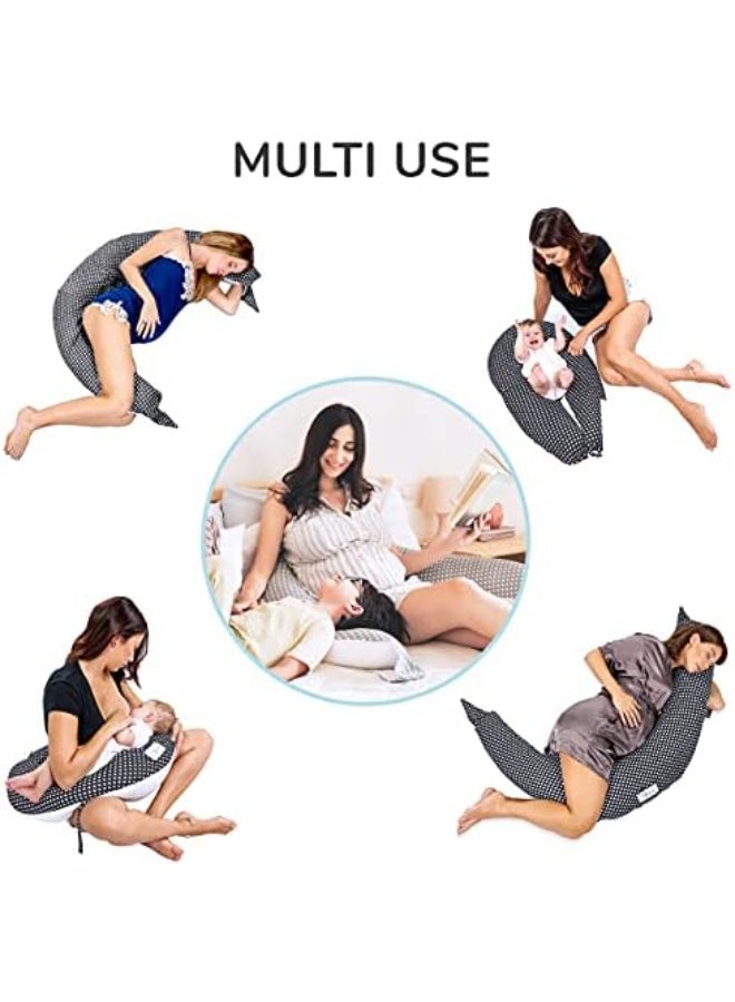 Maternity Nursing V Pillow For Sleeping And Breastfeeding Khugs (Khugs, Black - White Polka Dots) - Image 1