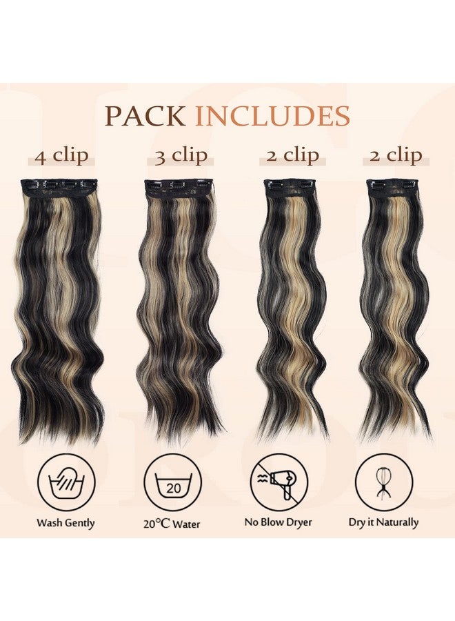 Vigorous Wavy Hair Extension For Women 4Pcs Black Mix Blonde Long Clip In Hair Extensions Soft Synthetic Hairpieces (24 Inches, Black Mix Blonde) - Image 2