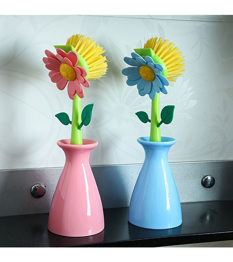 Blue Multi-Function Long Handle Cleaning Brush for Kitchen and Bathroom Sinks - Image 1